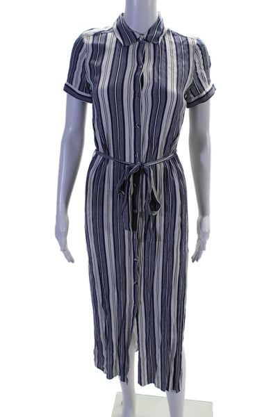 L'Academie Womens Striped Short Sleeve Button Up Maxi Dress White Size XS