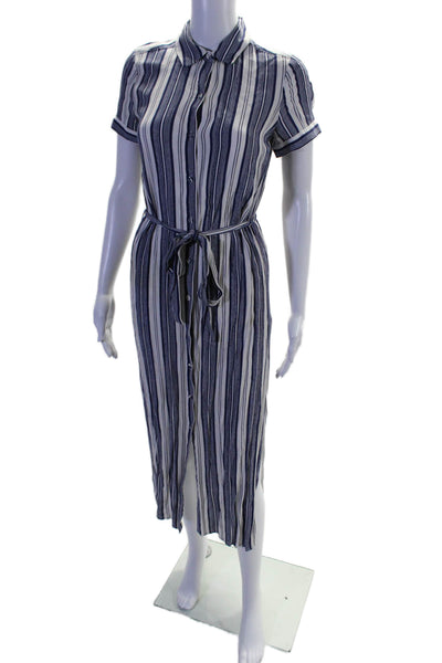 L'Academie Womens Striped Short Sleeve Button Up Maxi Dress White Size XS