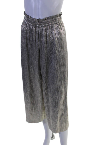 Alice + Olivia Womens Metallic Elastic Waist Mid-Rise Wide Leg Pants Gold Size 2