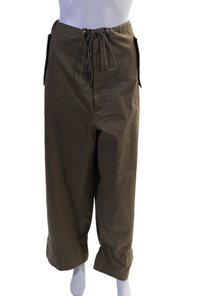 Dion Lee Womens Cotton Drawstring Waist High-Rise Wide Leg Pants Brown Size 4