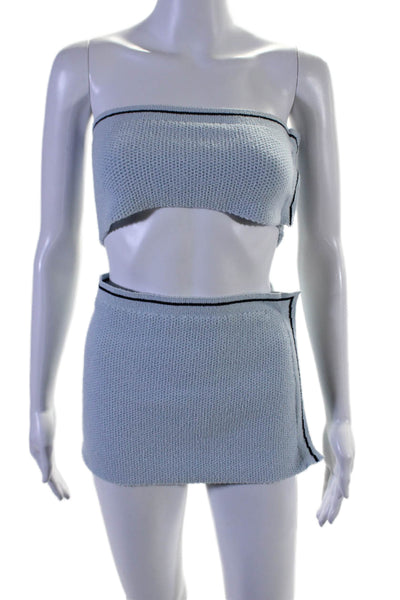 Jacquemus Womens Knit Cropped Bandeau Top + Mini Skirt Set Blue Size S 34