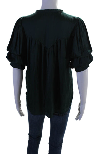 Zadig & Voltaire Women's V-Neck Short Sleeves Ruffle Blouse Green Size S