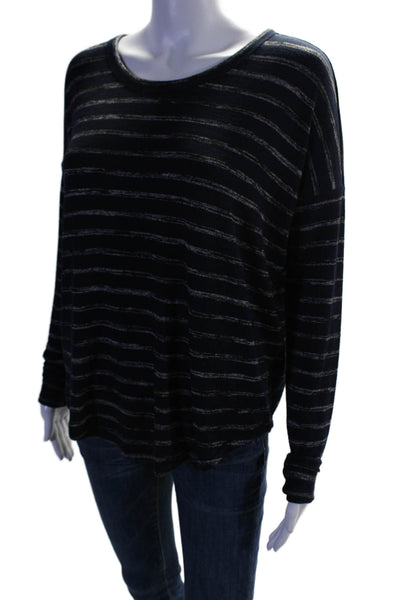 Rag & Bone Women's Round Neck Long Sleeves Blouse Black Striped Size S