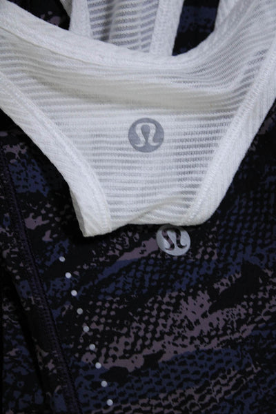 Lululemon Womens Cropped Snakeskin Print Leggings Tank Top Purple White Size 6