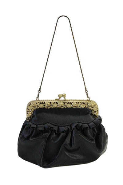 Badgley Mischka Womens Satin Mini Chain Strap Kiss Lock Top Handle Bag Black