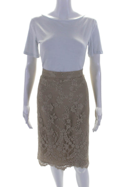 J Crew Womens Textured Lacy Slit Back Zip Pencil Mid Length Skirt Nude Size 4