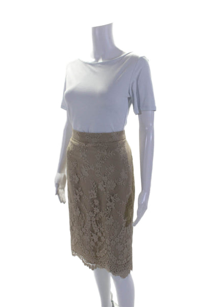 J Crew Womens Textured Lacy Slit Back Zip Pencil Mid Length Skirt Nude Size 4