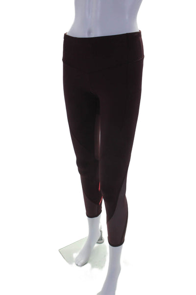 Lululemon Womens Textured Lined Zip Mesh Bottom Leggings Burgundy Size S