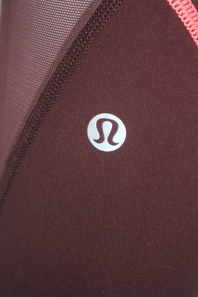 Lululemon Womens Textured Lined Zip Mesh Bottom Leggings Burgundy Size S