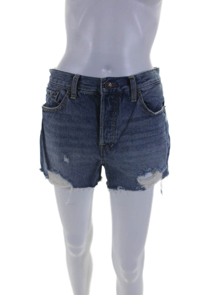 We The Free Womens Cotton Button Distress Denim Shorts Blue Size EUR 28