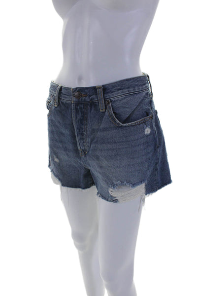 We The Free Womens Cotton Button Distress Denim Shorts Blue Size EUR 28