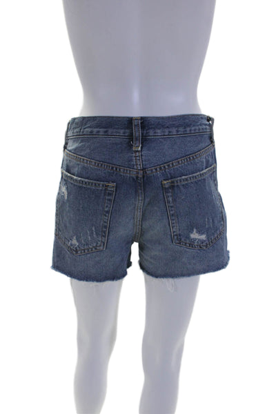 We The Free Womens Cotton Button Distress Denim Shorts Blue Size EUR 28