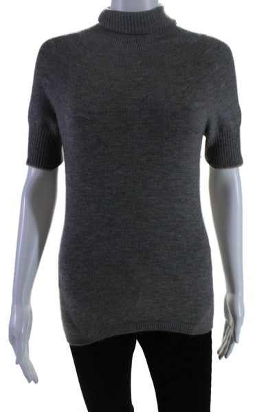 Agnona Womens Cashmere Short Sleeve Knit Turtleneck Top Gray Size 42