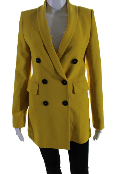 Zara Womens Collar Long Sleeve Button Up Mid-Length Blazer Jacket Yellow Size XS