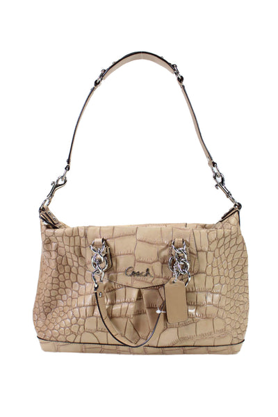 Coach Womens Tan Embossed Leather Reptile Skin Top Handle Satchel Bag Handbag