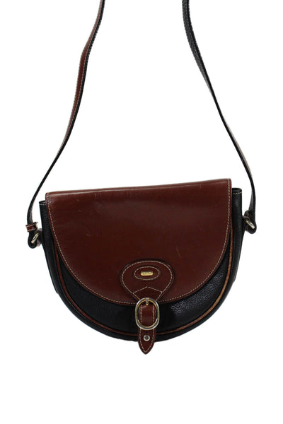 Bally Womens Black Brown Color Block Leather Flap Small Crossbody Bag Handbag