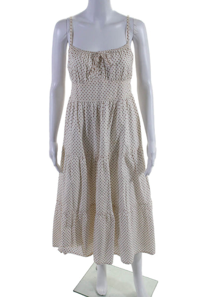 Faithfull The Brand Womens Side Zip V Neck Polka Dot Midi Dress White Size 4