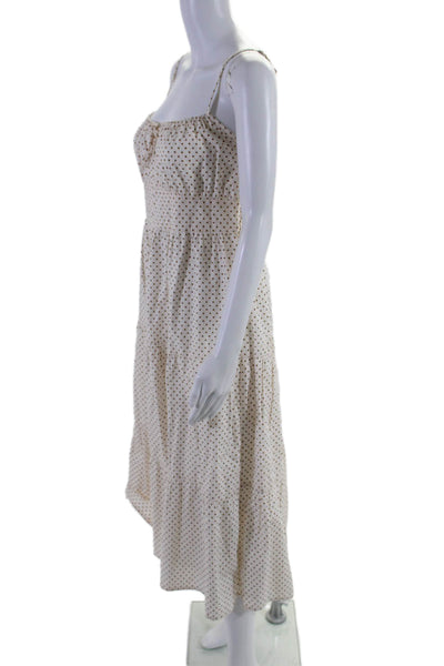 Faithfull The Brand Womens Side Zip V Neck Polka Dot Midi Dress White Size 4