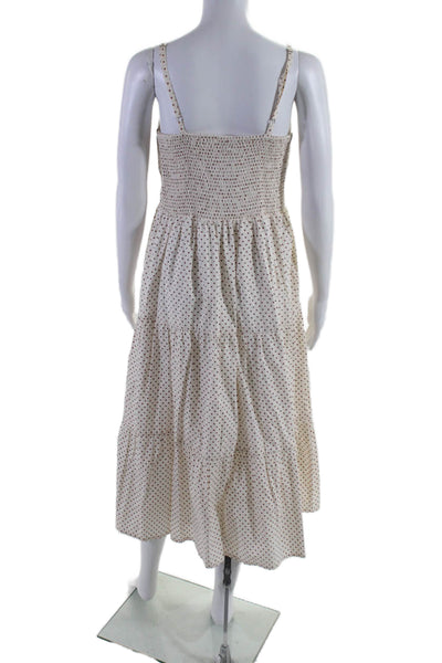 Faithfull The Brand Womens Side Zip V Neck Polka Dot Midi Dress White Size 4