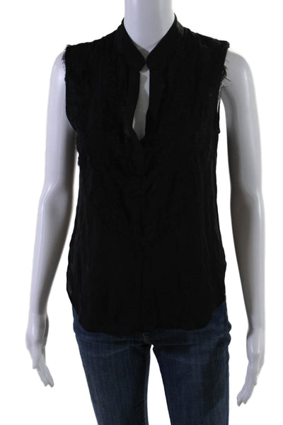 Haute Hippie Womens Silk V Neck Sleeveless Lace Trim Blouse Black Size XS