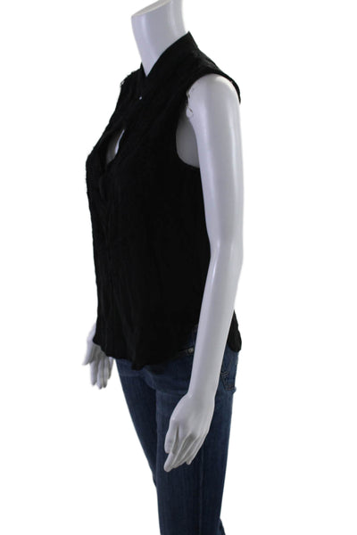 Haute Hippie Womens Silk V Neck Sleeveless Lace Trim Blouse Black Size XS