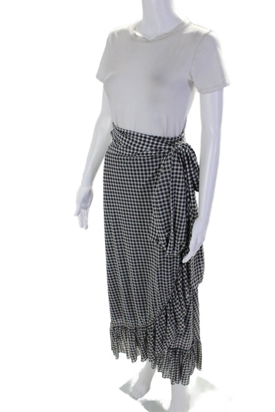 Ganni Womens Textured Ruffle Checker Print Wrap Skirt Black Size EUR 38