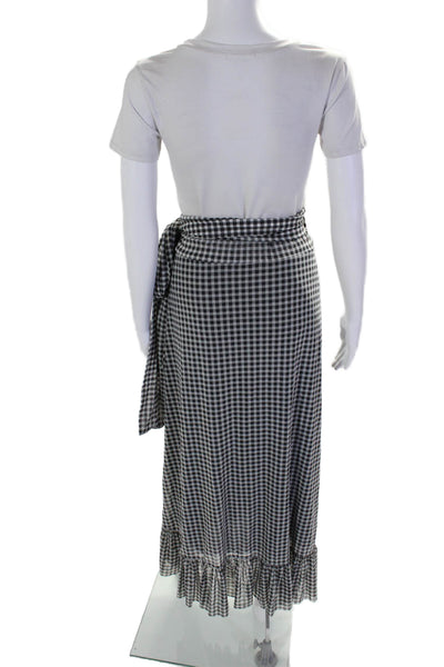 Ganni Womens Textured Ruffle Checker Print Wrap Skirt Black Size EUR 38