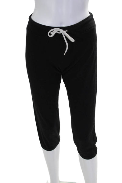 Monrow Womens Mid Rise Drawstring Cropped Sweatpants Black Cotton Size Medium