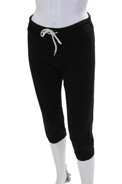 Monrow Womens Mid Rise Drawstring Cropped Sweatpants Black Cotton Size Medium