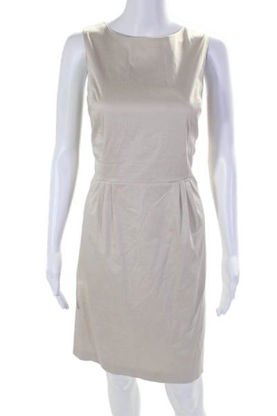 Brooks Brothers Womens Cotton Sleeveless Front Pleated Zipped Dress Beige Size 6