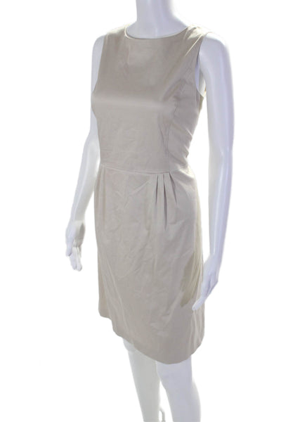 Brooks Brothers Womens Cotton Sleeveless Front Pleated Zipped Dress Beige Size 6