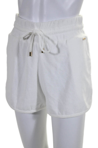 Melissa Odabash Womens White Cotton Terry Drawstring High Rise Shorts Size S