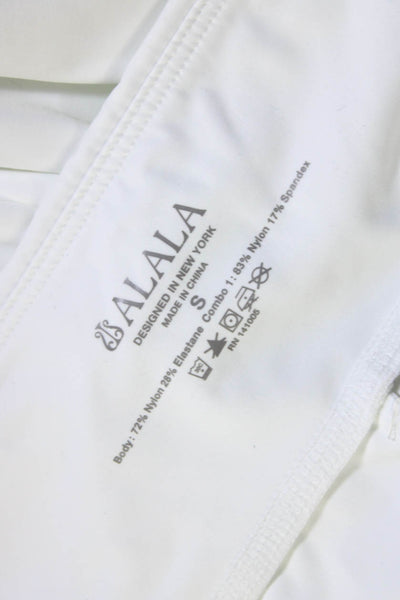 ALALA Womens White Mesh Trim Drawstring Zip Pockets Active Pants Size S