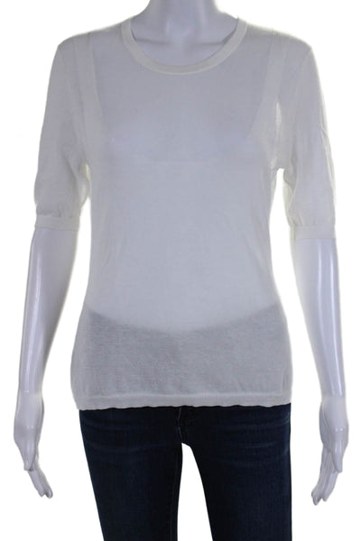 Cotton By Autumn Cashmere Womens Crew Neck Sheer Cotton White Tee Top Size S