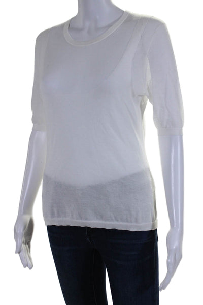 Cotton By Autumn Cashmere Womens Crew Neck Sheer Cotton White Tee Top Size S