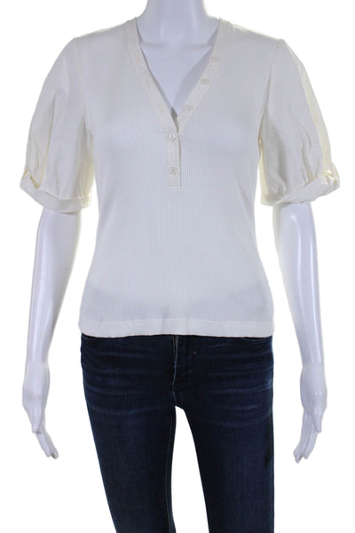 Derek Lam 10 Crosby Womens White V-neck Henley Short Sleeve Blouse Top Size S