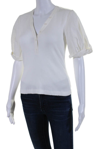 Derek Lam 10 Crosby Womens White V-neck Henley Short Sleeve Blouse Top Size S