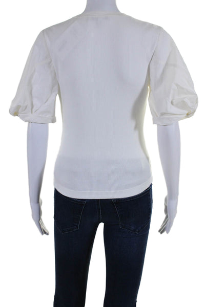 Derek Lam 10 Crosby Womens White V-neck Henley Short Sleeve Blouse Top Size S