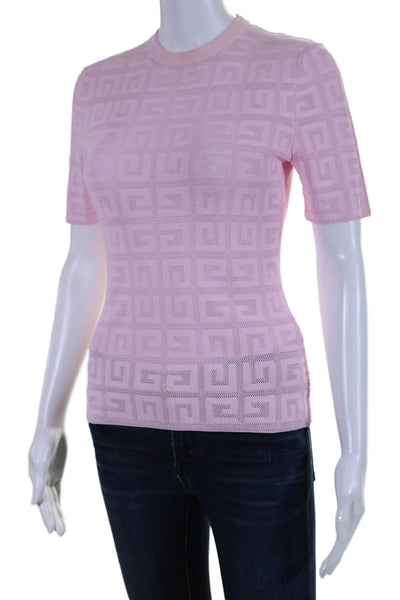 Givenchy Womens Baby Pink Textured Crew Neck Short Sleeve Blouse Top Size S