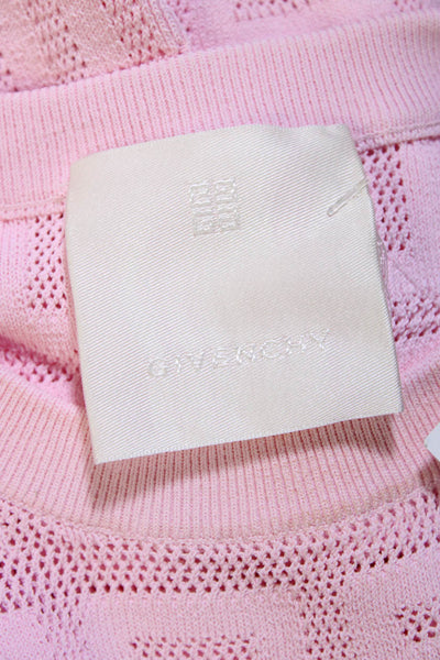 Givenchy Womens Baby Pink Textured Crew Neck Short Sleeve Blouse Top Size S