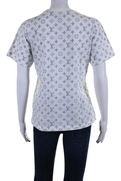 Louis Vuitton Womens Cotton White Navy Monogram Chain Detail Tee Top Size XS