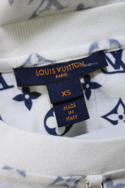 Louis Vuitton Womens Cotton White Navy Monogram Chain Detail Tee Top Size XS