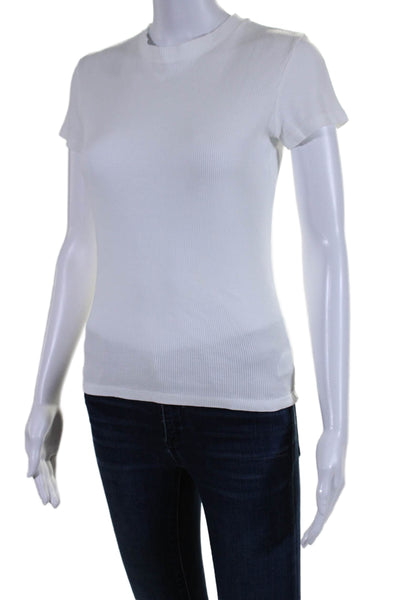 Theory Womens Cotton White Ribbed Knit Crew Neck Short Sleeve Tee Top Size S