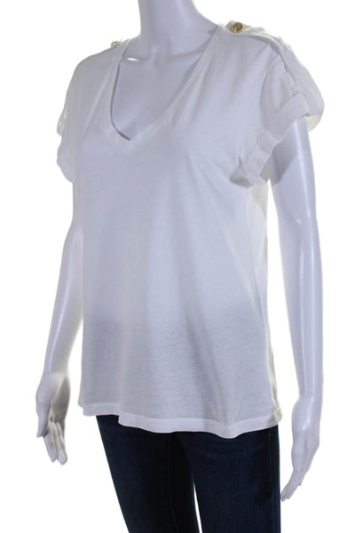 Derek Lam 10 Crosby Womens Cotton White V-Neck Button Detail Tee Top Size S