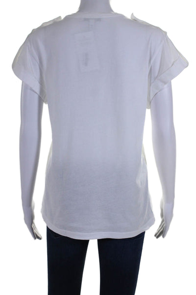 Derek Lam 10 Crosby Womens Cotton White V-Neck Button Detail Tee Top Size S