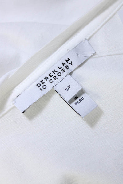 Derek Lam 10 Crosby Womens Cotton White V-Neck Button Detail Tee Top Size S