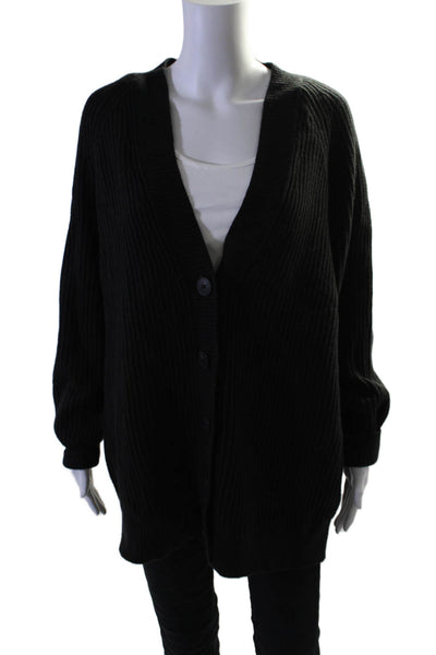 Everlane Womens Wool Knit V-Neck Button Up Cardigan Sweater Top Black Size M
