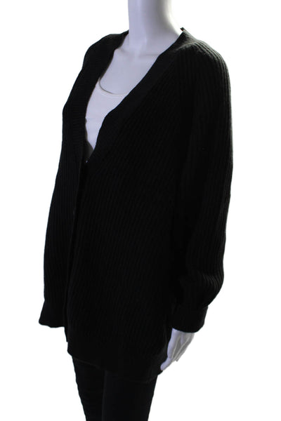 Everlane Womens Wool Knit V-Neck Button Up Cardigan Sweater Top Black Size M