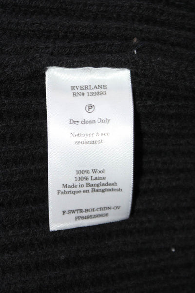 Everlane Womens Wool Knit V-Neck Button Up Cardigan Sweater Top Black Size M