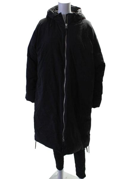 Everlane Womens Hooded Two Pocket Long Sleeve Zip Up Longline Coat Black Size XL